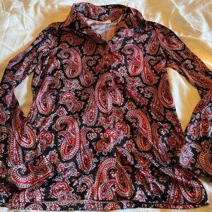TANJAY Vintage Paisly Print Red Black Button Down Polyester